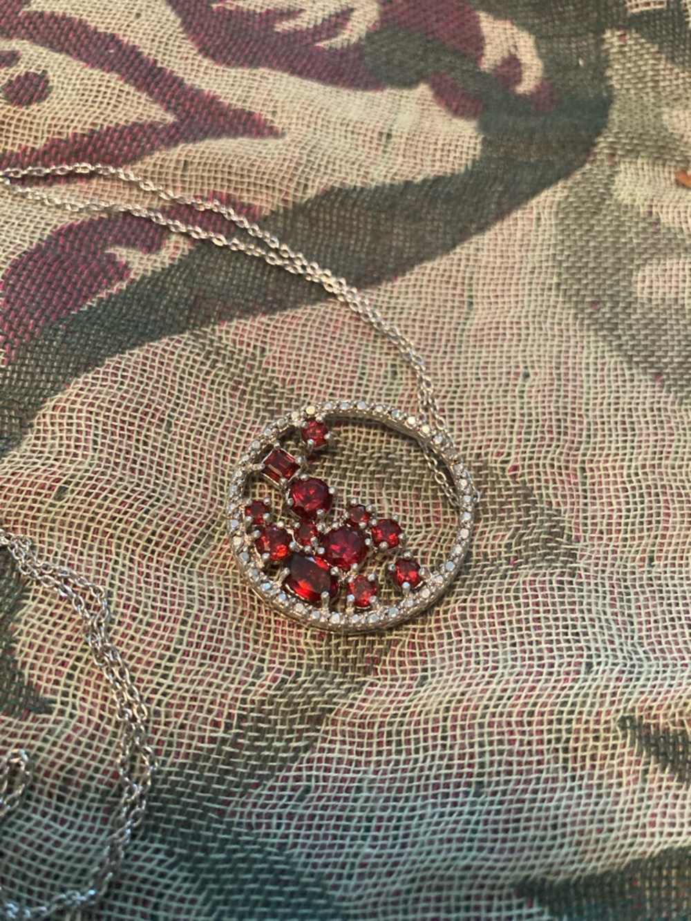 Ross-Simons silver garnet and diamond circle Pendant with chain. - Picture 3 of 5